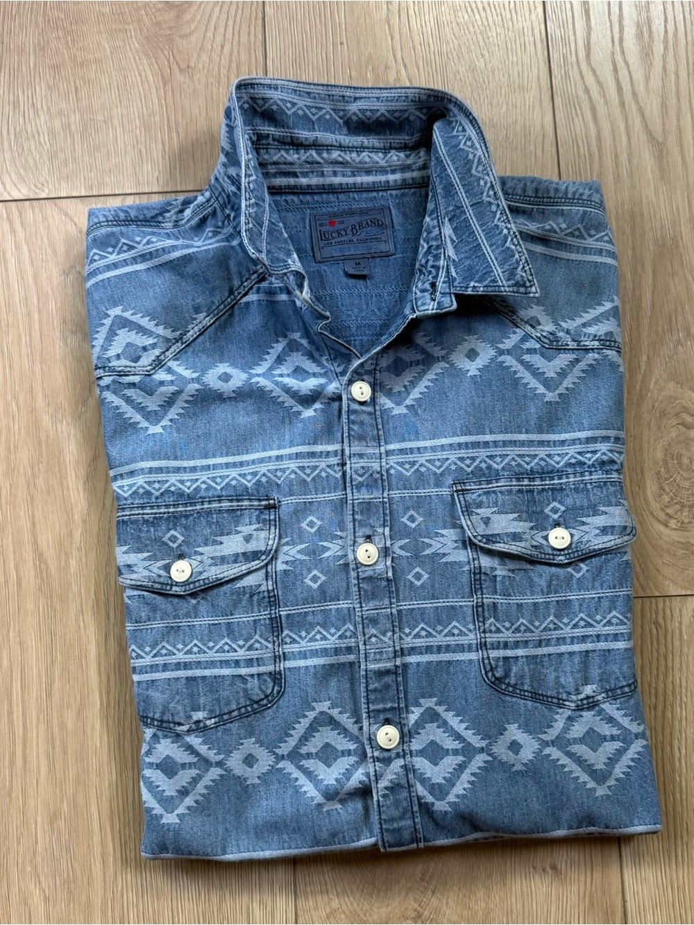 Lucky Brand Light Blue Aztec Denim Button-Up Shirt